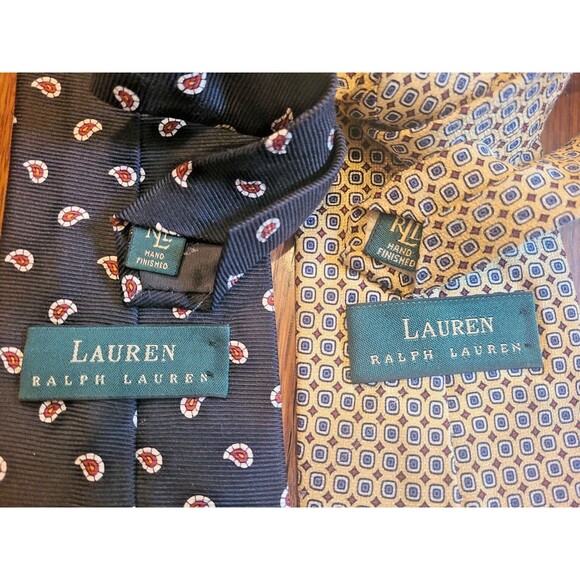 Lot of 4 Vtg Polo Ralph Lauren Silk Tie Hand Made USA Yellow Red Dark Blue Navy - Picture 2 of 16